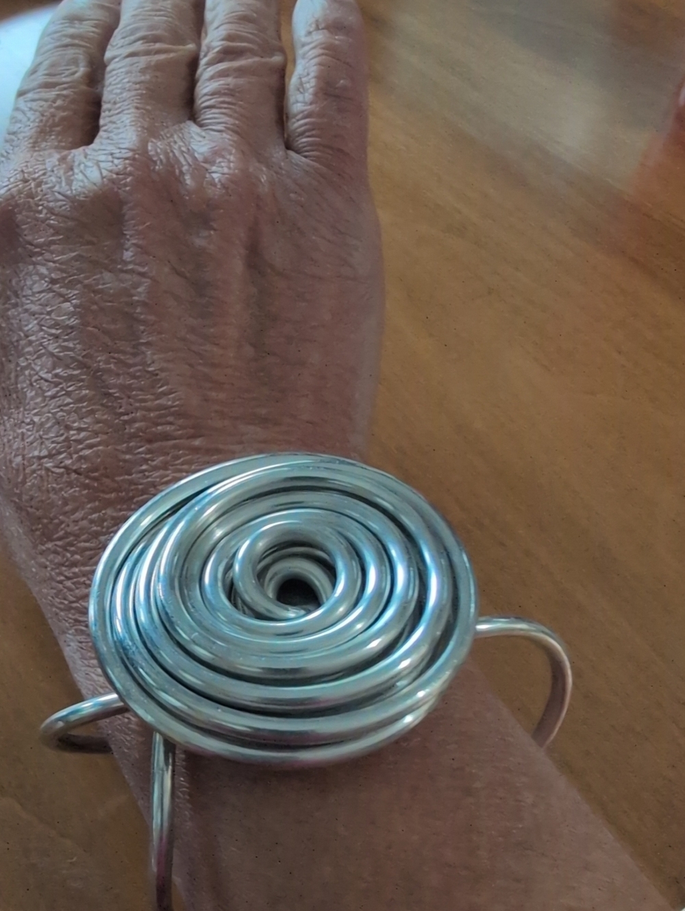 Silver Spiral Bangle Bracelet - Modern Metal Cuff